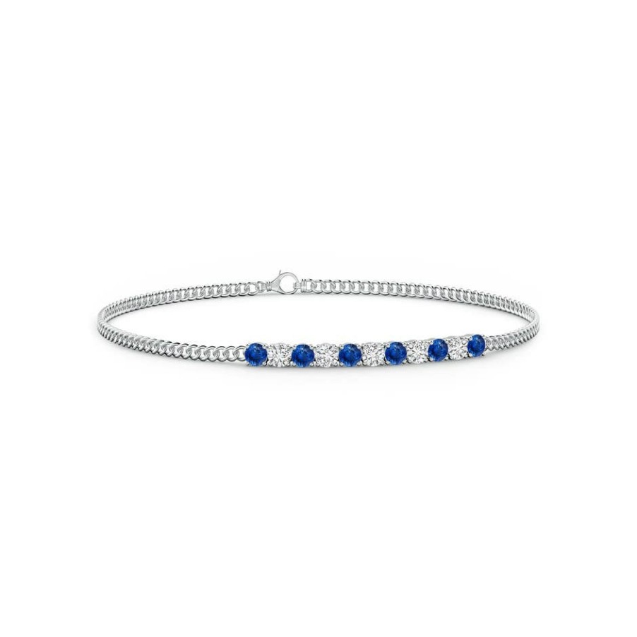 Bracelets Angara Blue Sapphire | Prong-Set Sapphire And Diamond Bar Bracelet