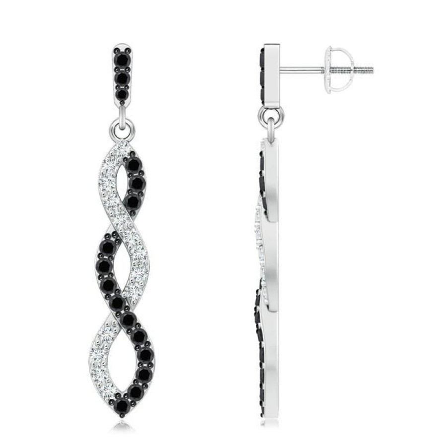 Earrings Angara Enhanced Black | White And Black Diamond Infinity Dangle Earrings