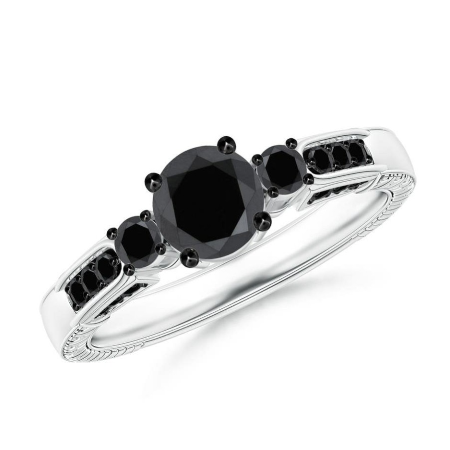 Rings Angara Enhanced Black | Three Stone Round Black Diamond Ring