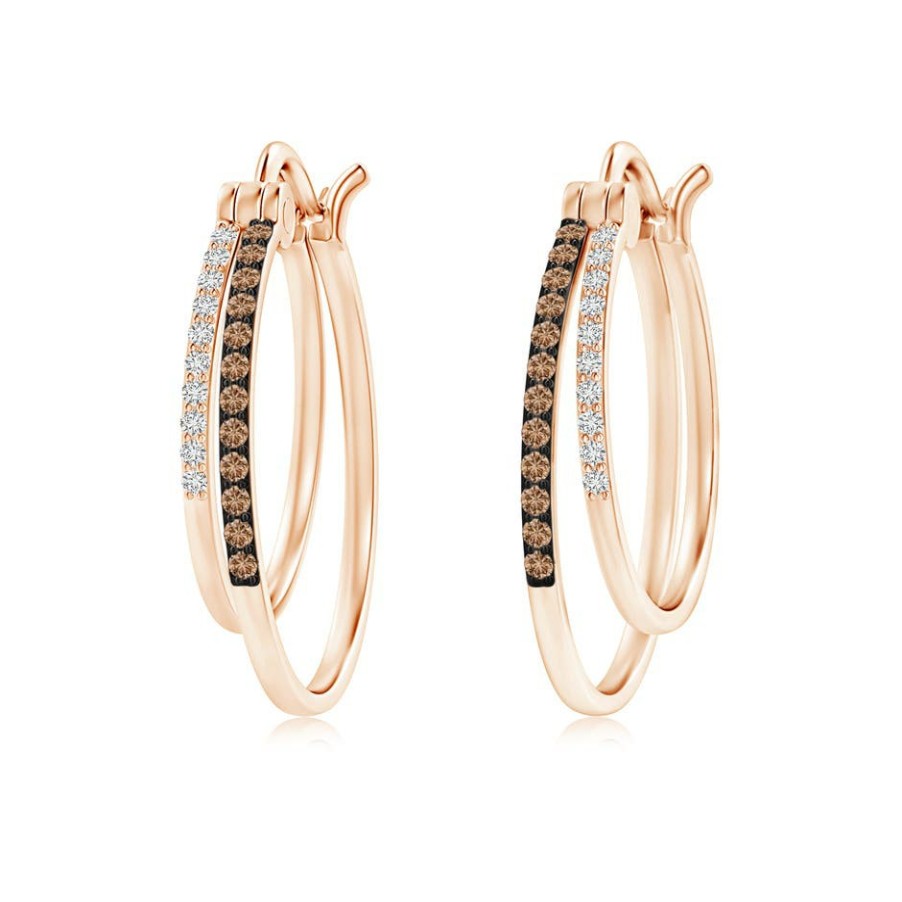 Earrings Angara Coffee Diamond | Coffee And White Diamond Studded Double Hoop Earrings