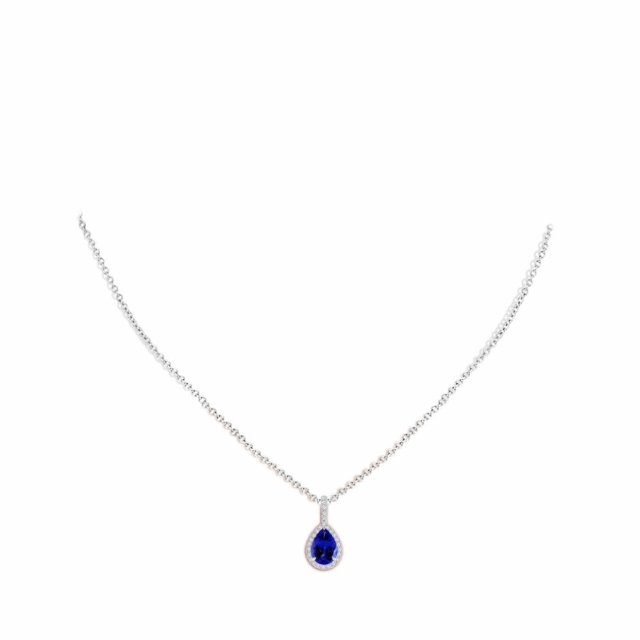 Necklaces Angara Tanzanite | Tanzanite Teardrop Pendant With Diamond Halo