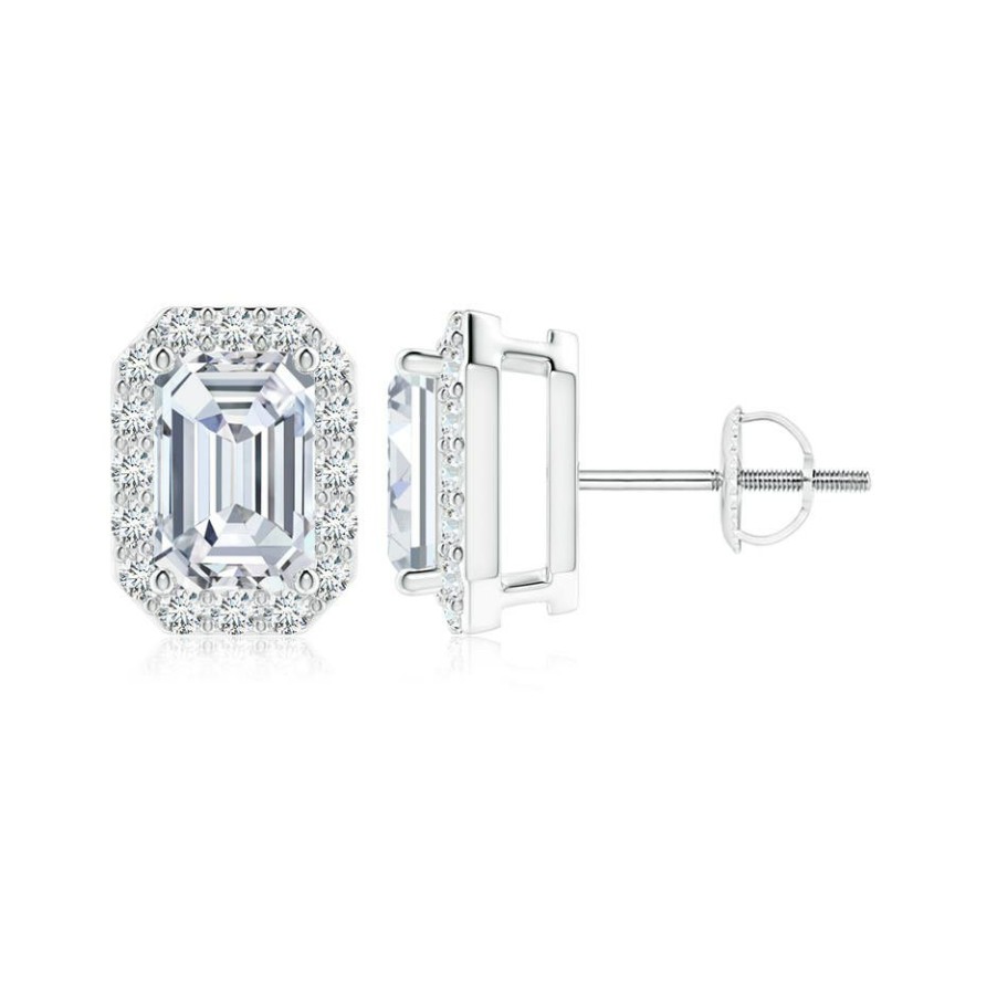 Earrings Angara Diamond | Lab-Grown Emerald-Cut Diamond Halo Stud Earrings