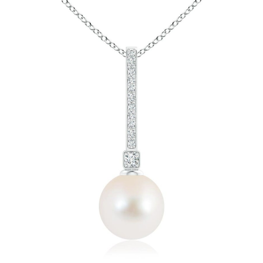 Necklaces Angara Freshwater Pearl | Freshwater Pearl Pendant With Long Diamond Bale