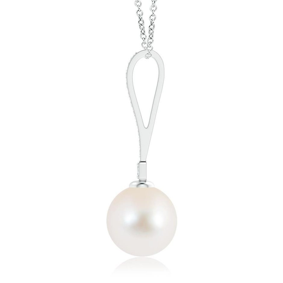 Necklaces Angara Freshwater Pearl | Freshwater Pearl Pendant With Long Diamond Bale