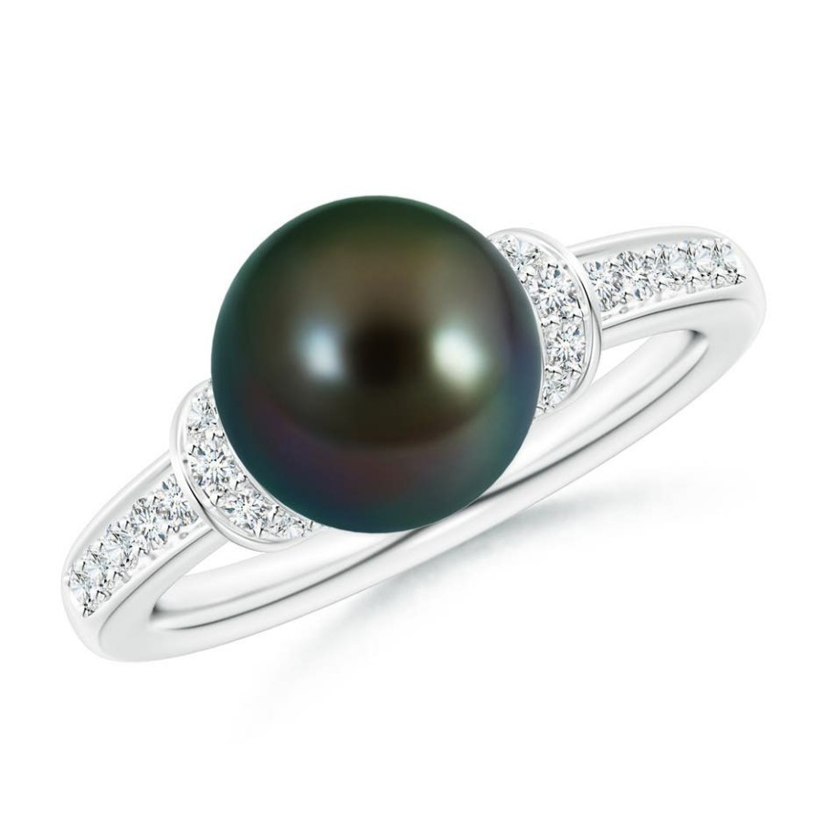 Rings Angara Tahitian Pearl | Tahitian Pearl Ring With Diamond Collar