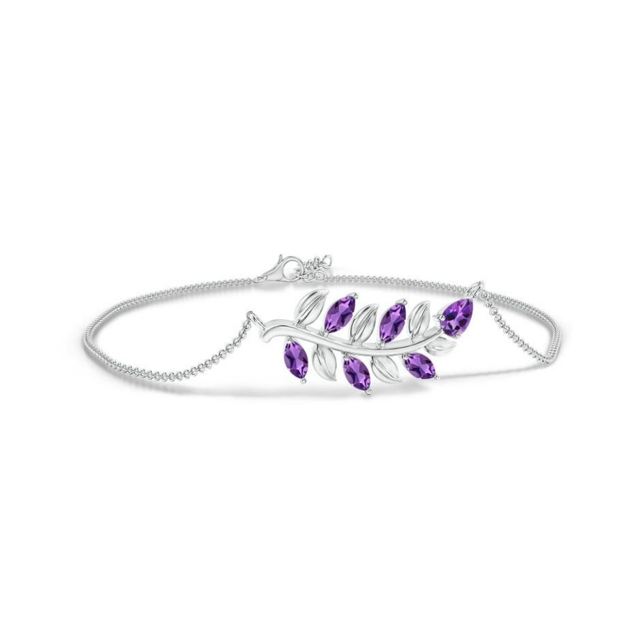 Bracelets Angara Amethyst | Pear And Marquise Amethyst Olive Branch Bracelet