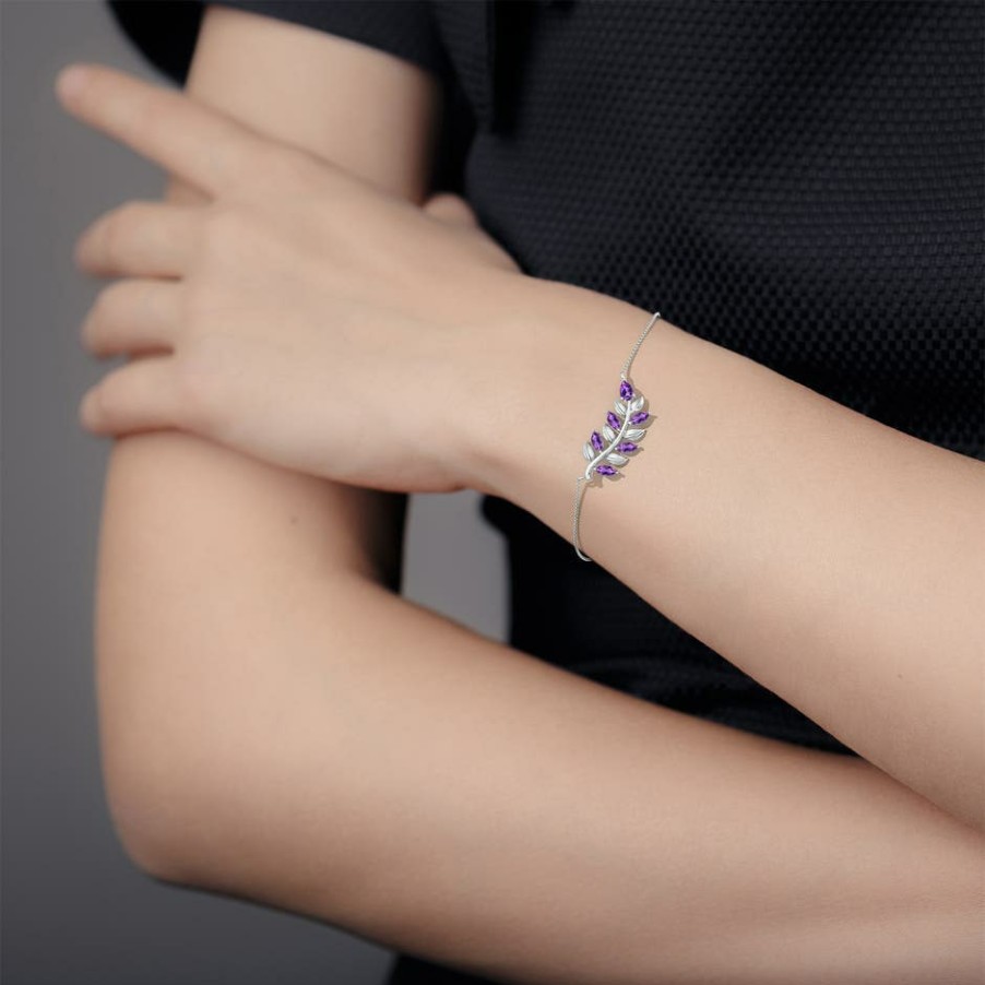 Bracelets Angara Amethyst | Pear And Marquise Amethyst Olive Branch Bracelet