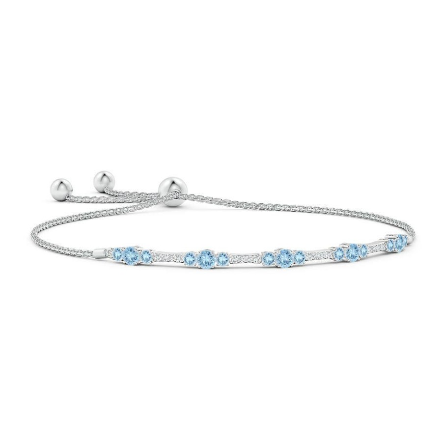 Bracelets Angara Aquamarine | Round Aquamarine And Diamond Bolo Bracelet