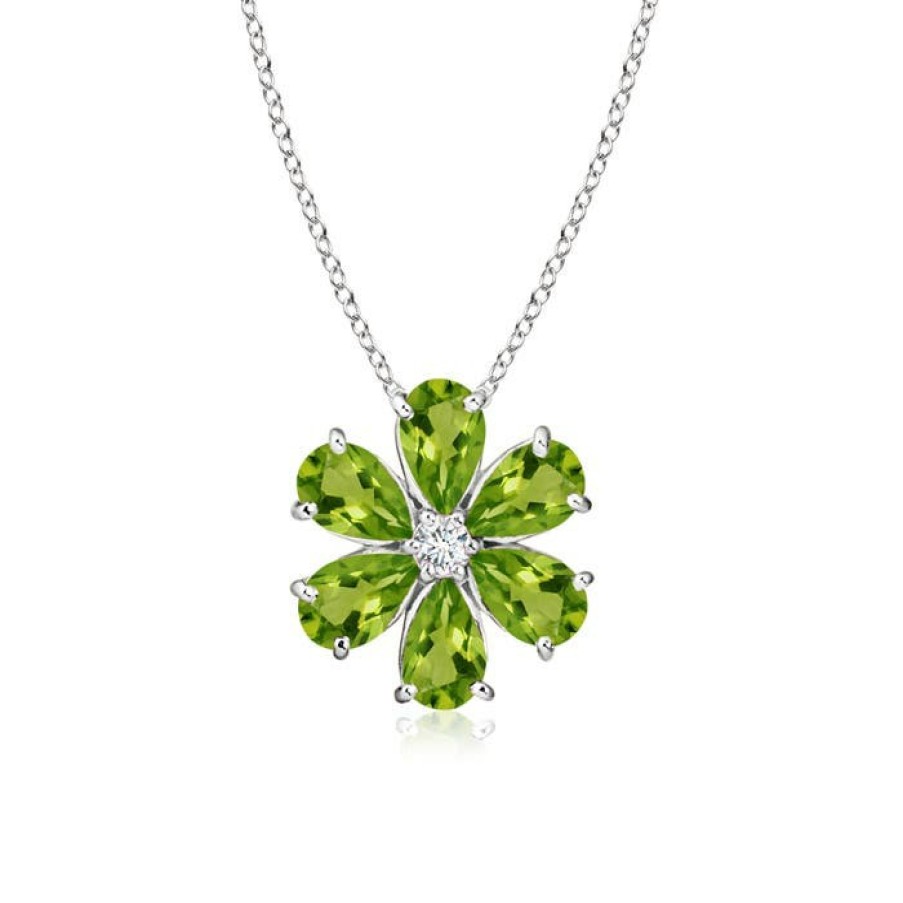 Necklaces Angara Peridot | Peridot Flower Cluster Pendant With Diamond