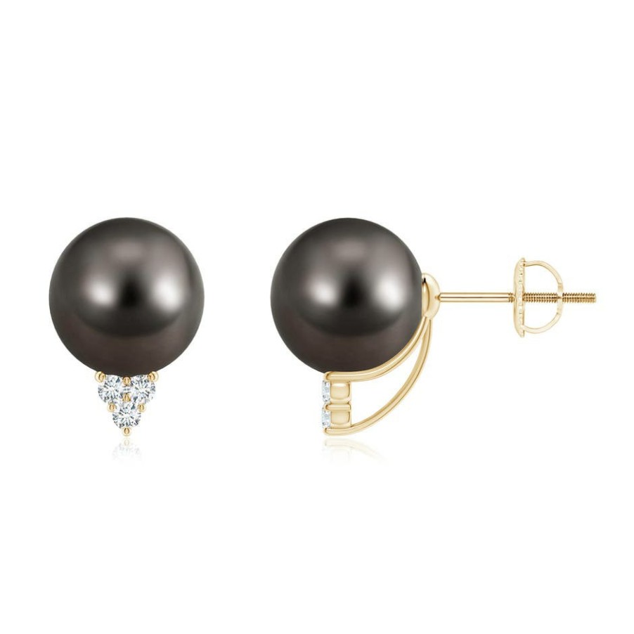 Earrings Angara Tahitian Pearl | Tahitian Pearl Earrings With Diamond Trio