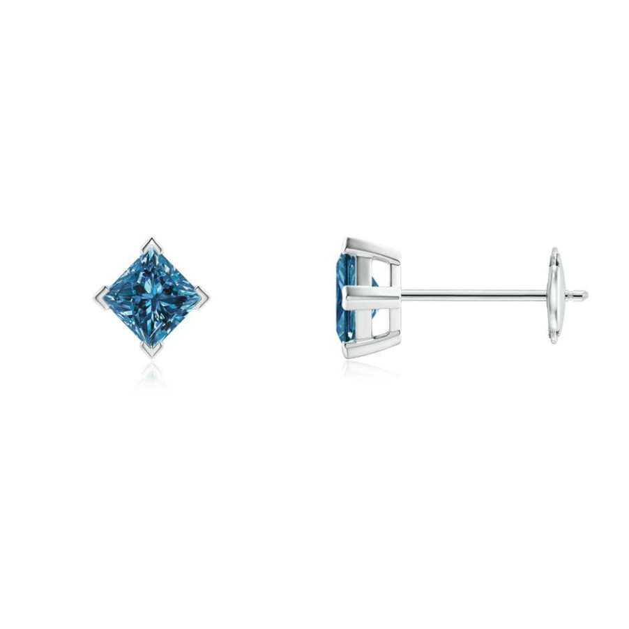 Earrings Angara Enhanced Blue | Princess-Cut Blue Diamond Stud Earrings