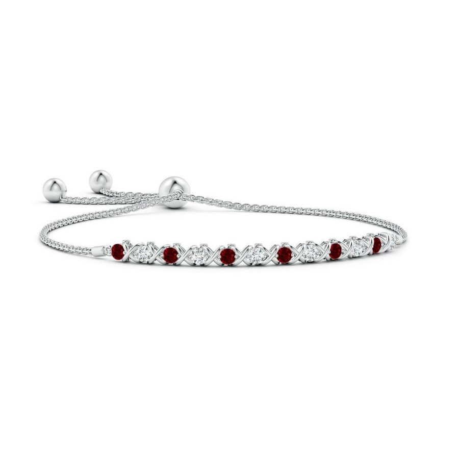 Bracelets Angara Ruby | Alternate Ruby And Diamond Xo Bolo Bracelet