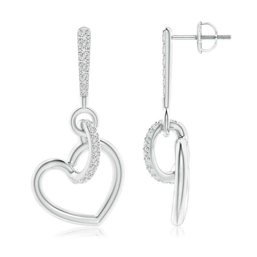 Earrings Angara Diamond | Diamond Tilted Heart Drop Earrings