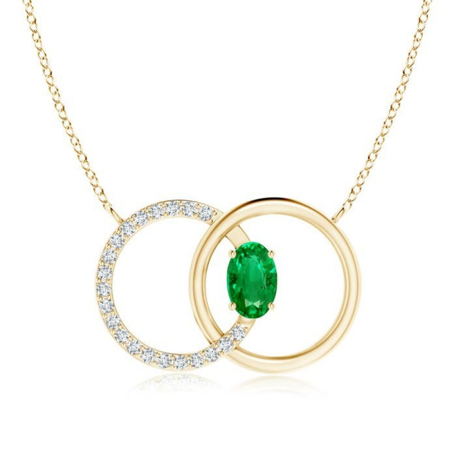 Necklaces Angara Emerald | Emerald Interlocking Circle Necklace With Diamond Accents