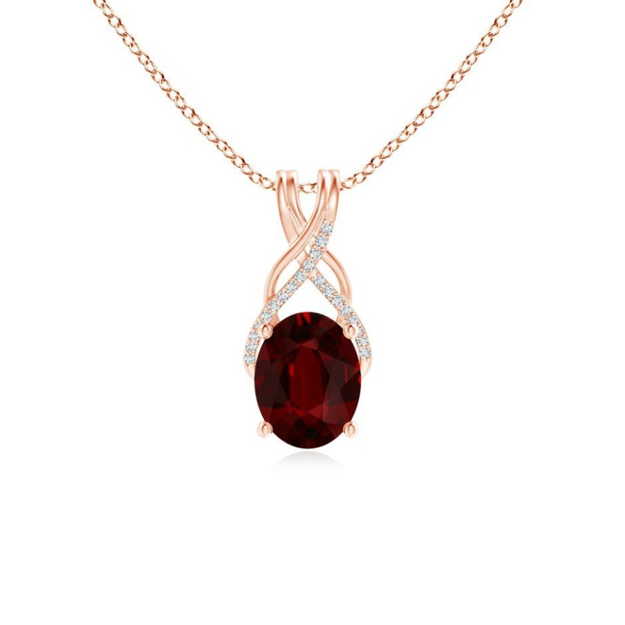 Necklaces Angara Ruby | Gia Certified Oval Ruby Criss Cross Pendant With Diamonds