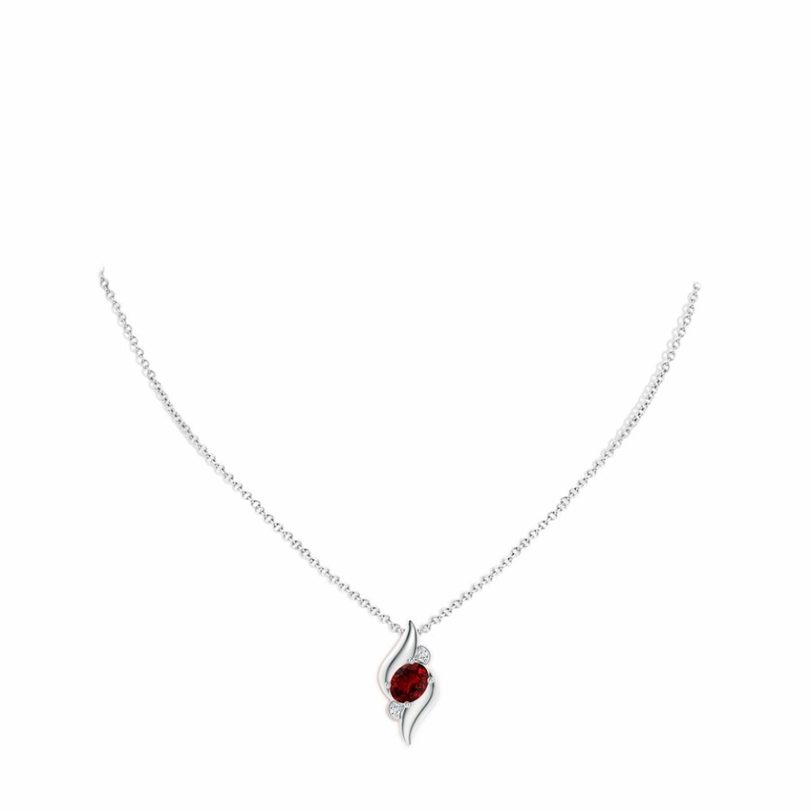 Necklaces Angara Ruby | Lab-Grown Shell Style Oval Ruby And Lab Diamond Pendant