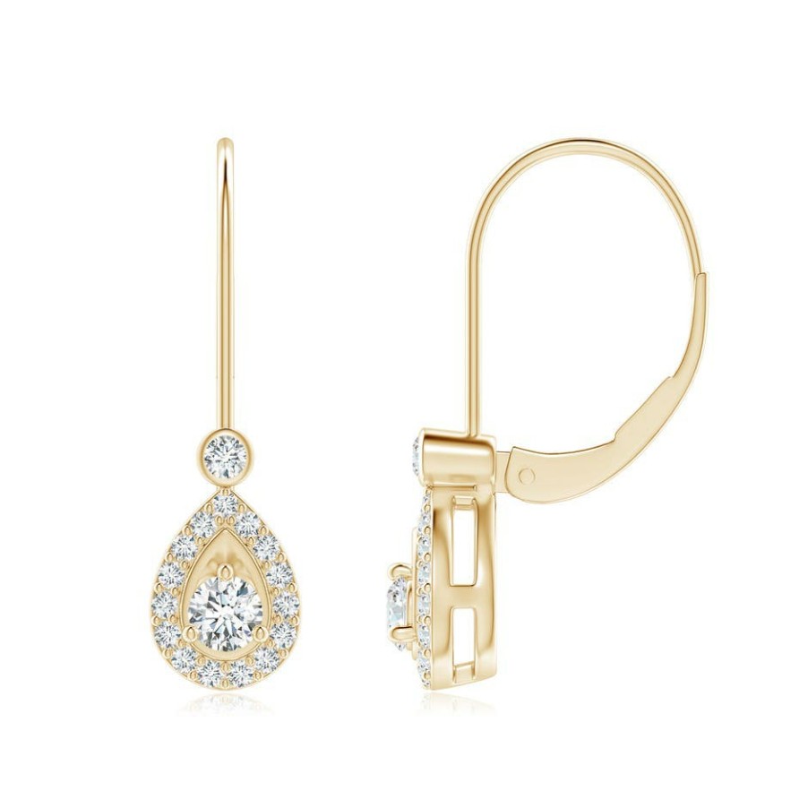 Earrings Angara Diamond | Round Diamond Teardrop Halo Leverback Earrings