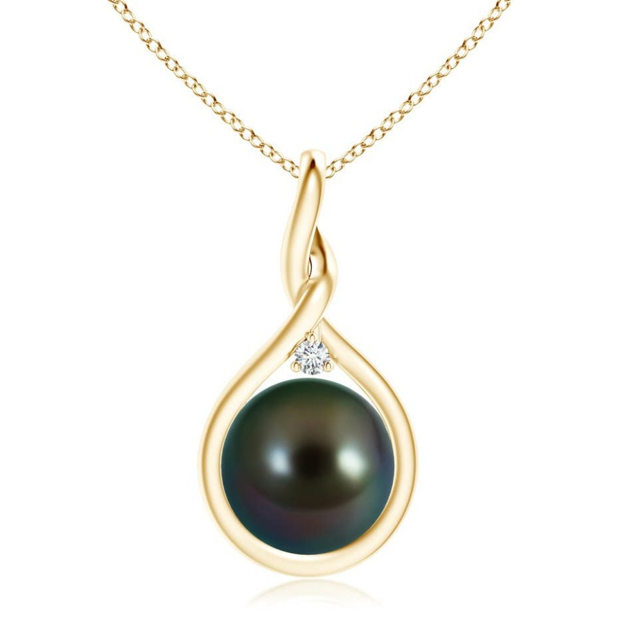 Necklaces Angara Tahitian Pearl | Tahitian Pearl And Diamond Twisted Bale Pendant