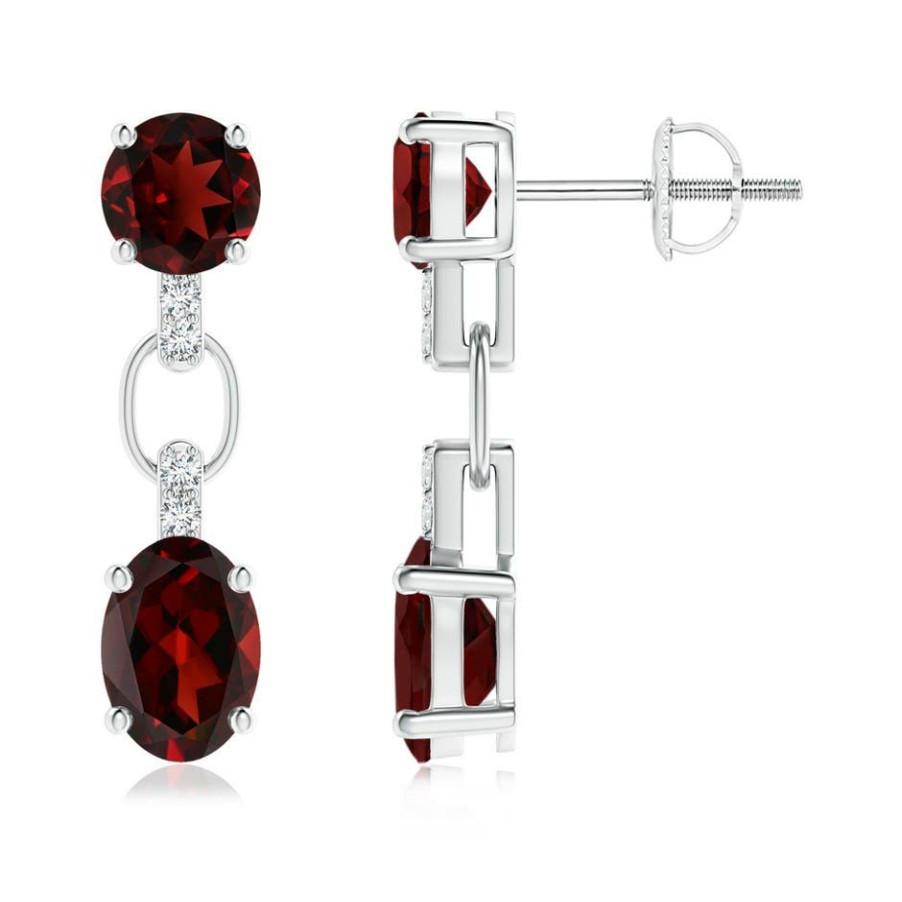 Earrings Angara Garnet | Round And Oval Garnet Dangle Earrings With Diamond Accents