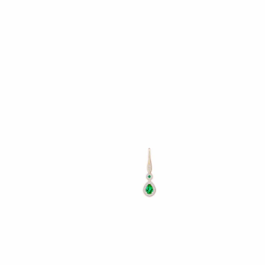 Earrings Angara Emerald | Round And Pear Emerald Halo Leverback Earrings