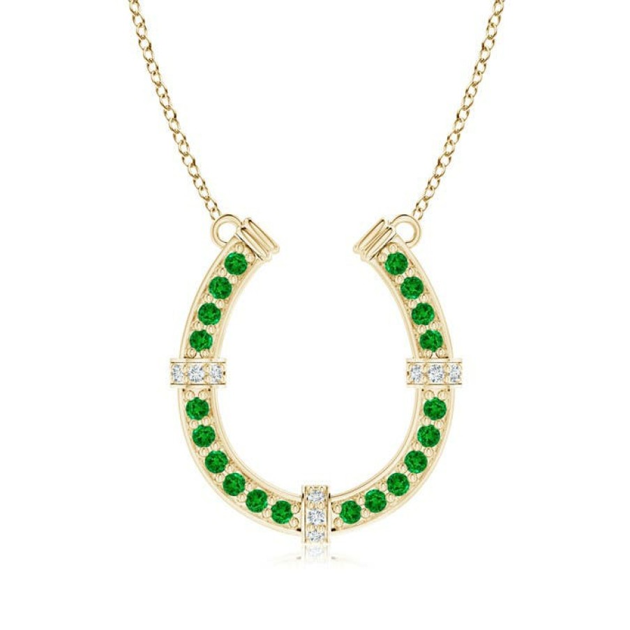 Necklaces Angara Emerald | Pave-Set Emerald And Diamond Horseshoe Pendant Necklace