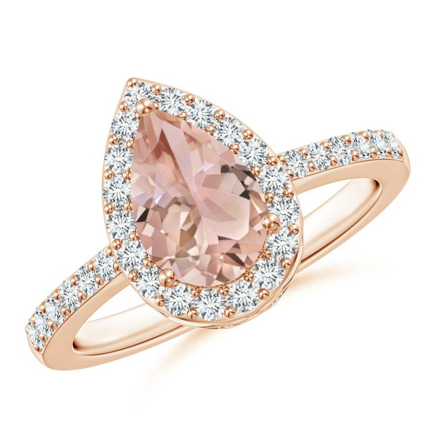 Rings Angara Morganite | Pear Morganite Ring With Diamond Halo