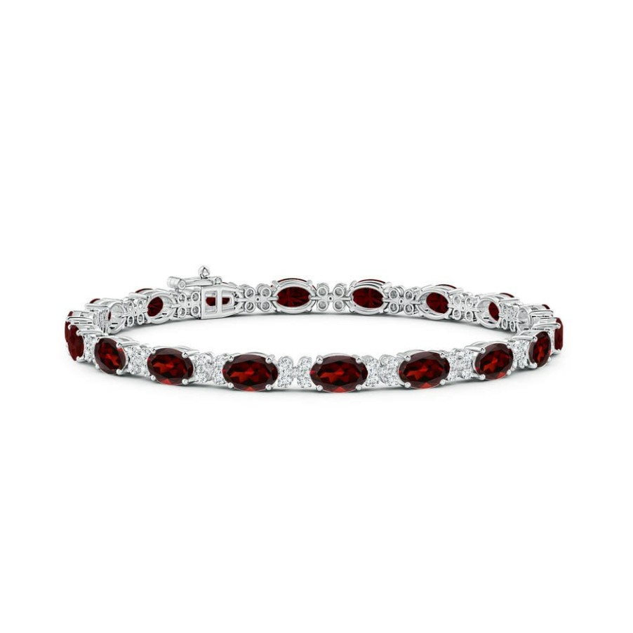 Bracelets Angara Garnet | Oval Garnet Tennis Bracelet With Diamonds