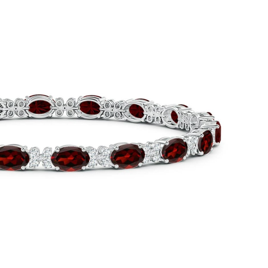 Bracelets Angara Garnet | Oval Garnet Tennis Bracelet With Diamonds