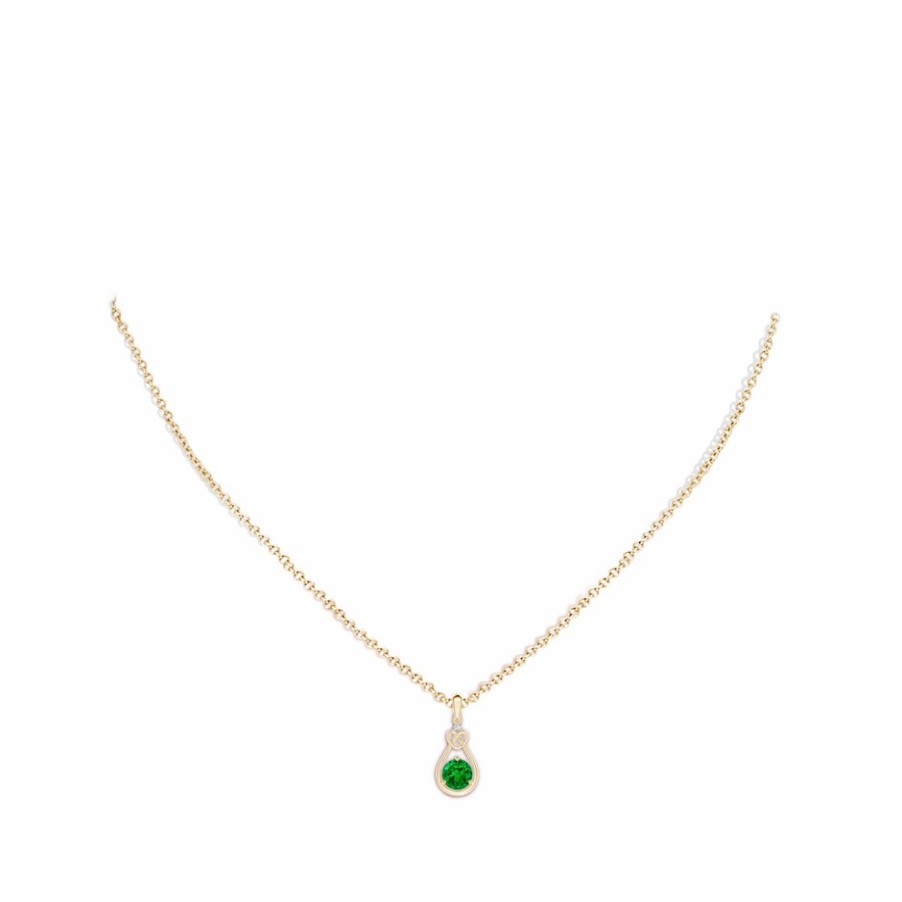 Necklaces Angara Emerald | Emerald Knotted Heart Pendant With Diamond