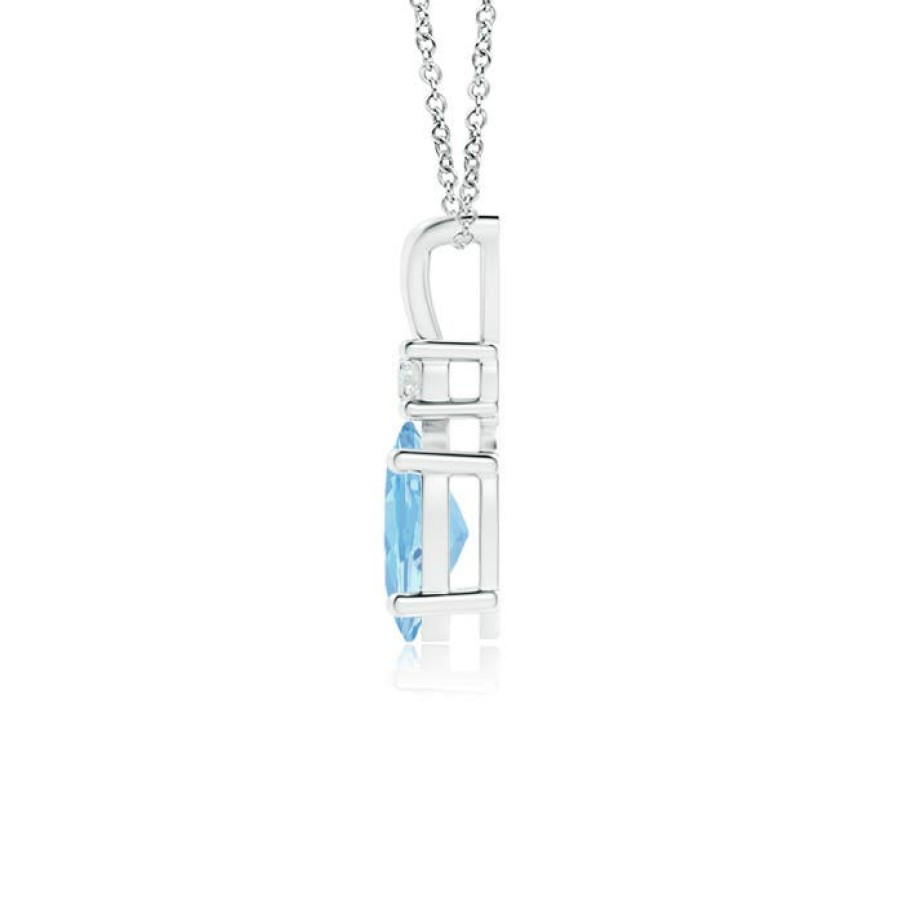 Necklaces Angara Aquamarine | V-Bale Oval Aquamarine Solitaire Pendant With Diamond