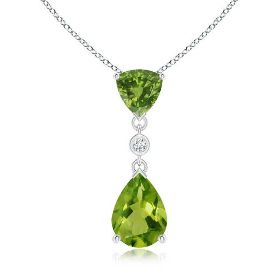 Necklaces Angara Peridot | Trillion And Pear Peridot Drop Pendant With Diamond