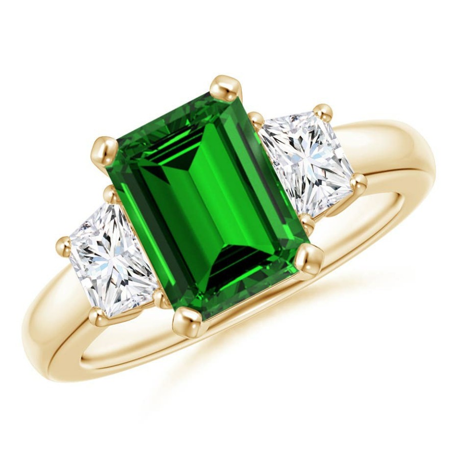 Rings Angara Emerald | Lab-Grown Emerald And Lab Diamond Three Stone Ring