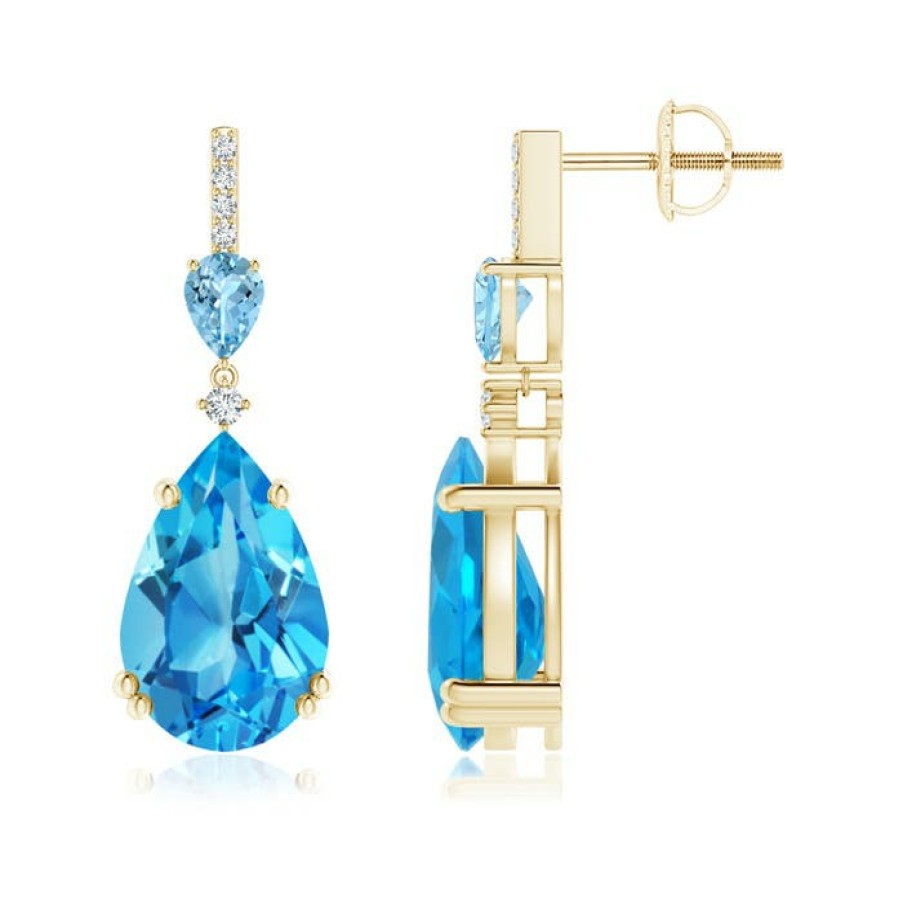 Earrings Angara Swiss Blue Topaz | Pear-Shaped Swiss Blue Topaz And Aquamarine Drop Earrings