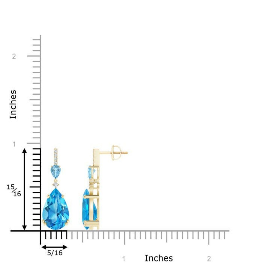 Earrings Angara Swiss Blue Topaz | Pear-Shaped Swiss Blue Topaz And Aquamarine Drop Earrings