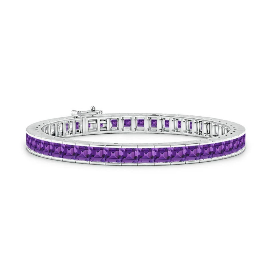 Bracelets Angara Amethyst | Channel-Set Square Amethyst Tennis Bracelet