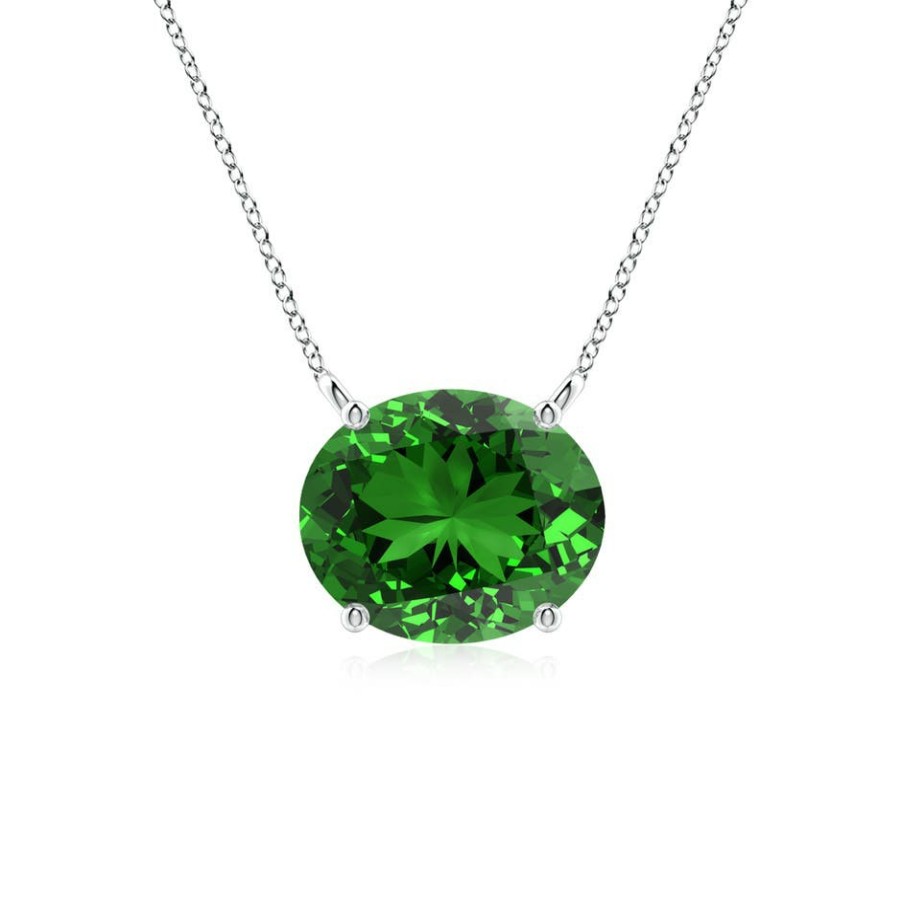 Necklaces Angara Emerald | Lab-Grown East-West Oval Emerald Solitaire Pendant