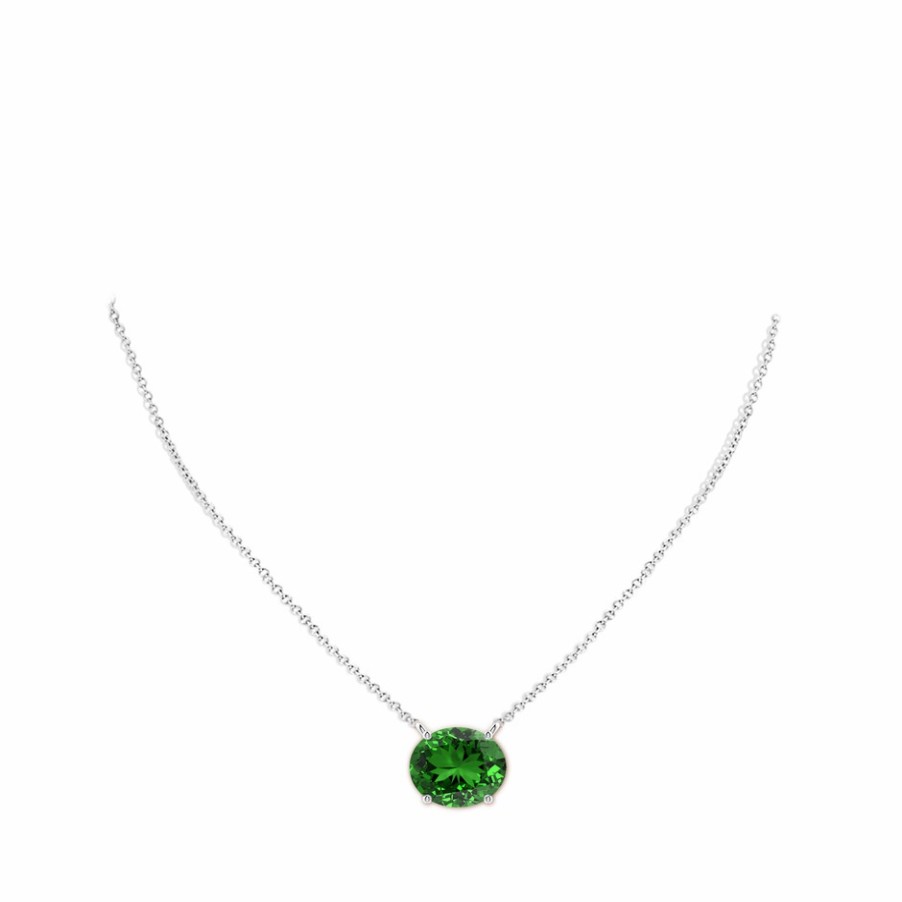 Necklaces Angara Emerald | Lab-Grown East-West Oval Emerald Solitaire Pendant