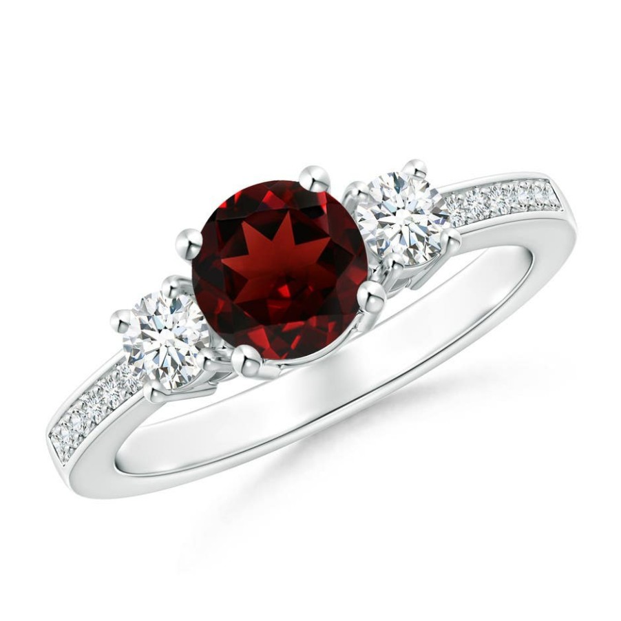 Rings Angara Garnet | Classic Three Stone Garnet And Diamond Ring