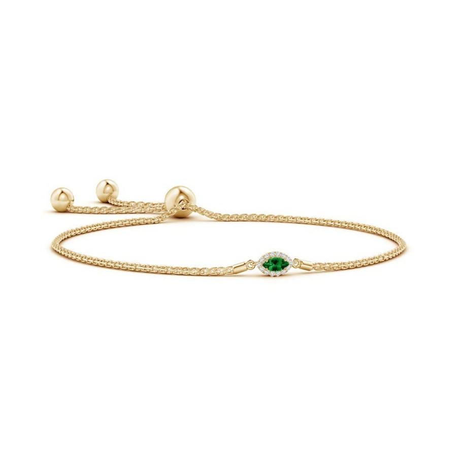 Bracelets Angara Emerald | East-West Marquise Emerald Bolo Bracelet With Halo