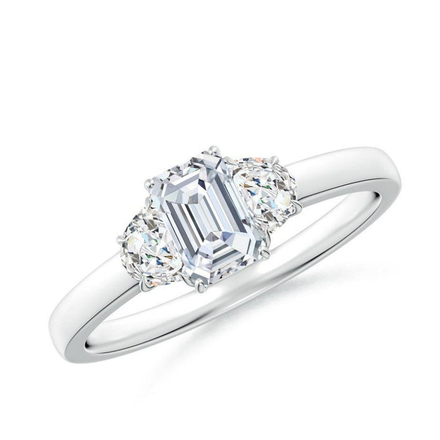 Rings Angara Diamond | Lab-Grown Emerald-Cut And Half Moon Diamond Three Stone Ring