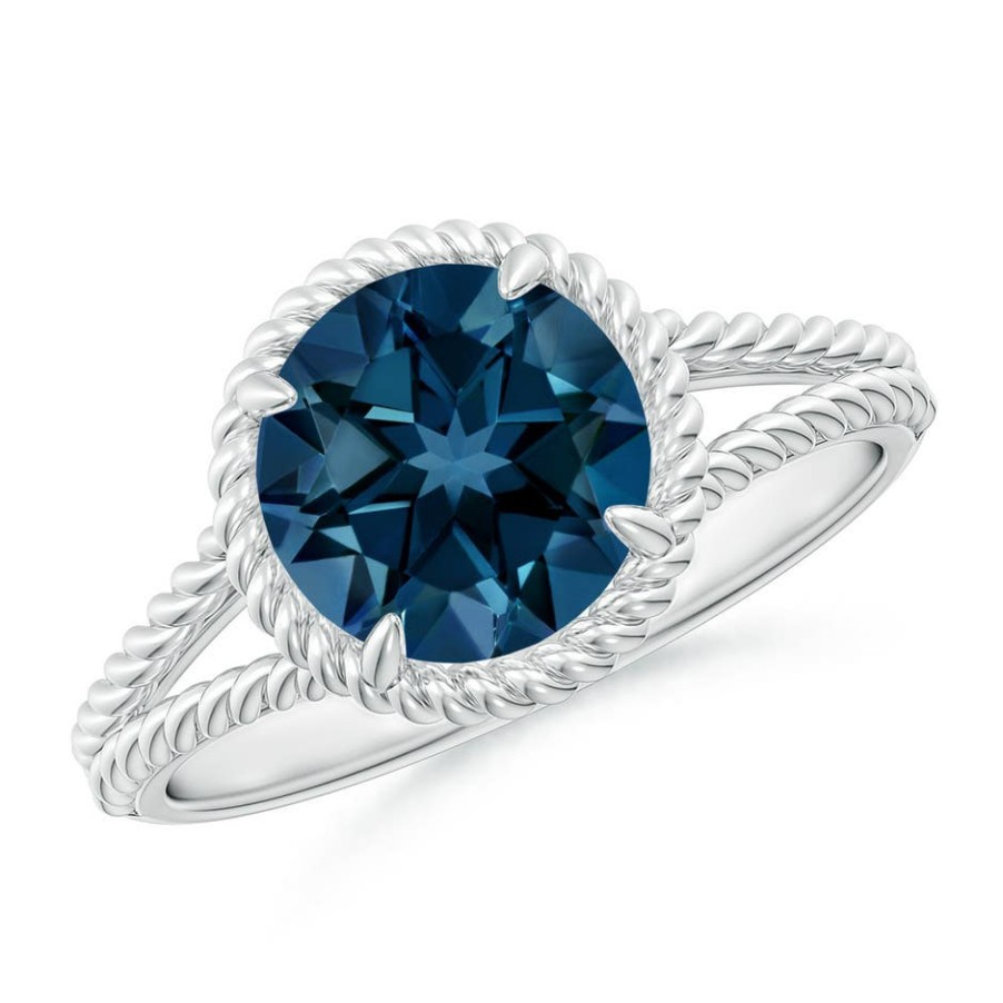 Rings Angara London Blue Topaz | London Blue Topaz Twist Rope Split Shank Ring