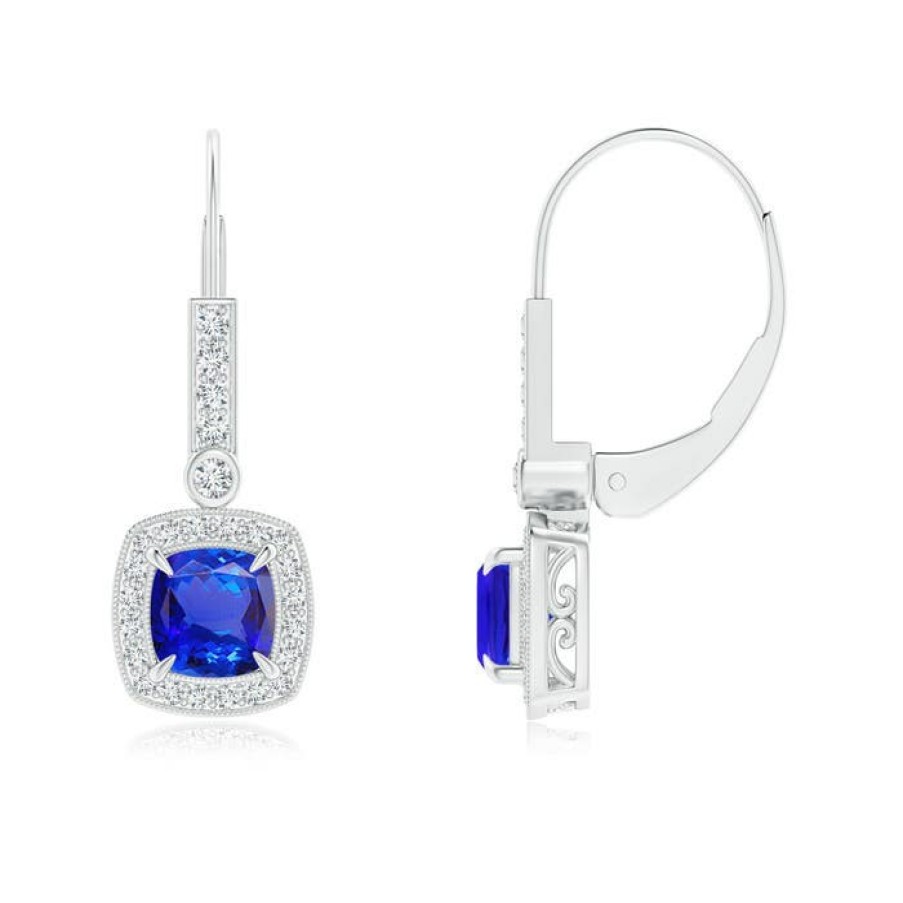 Earrings Angara Tanzanite | Vintage-Inspired Cushion Tanzanite Leverback Earrings