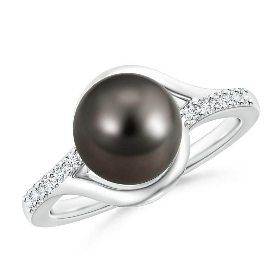 Rings Angara Tahitian Pearl | Solitaire Tahitian Pearl Bypass Ring With Diamonds