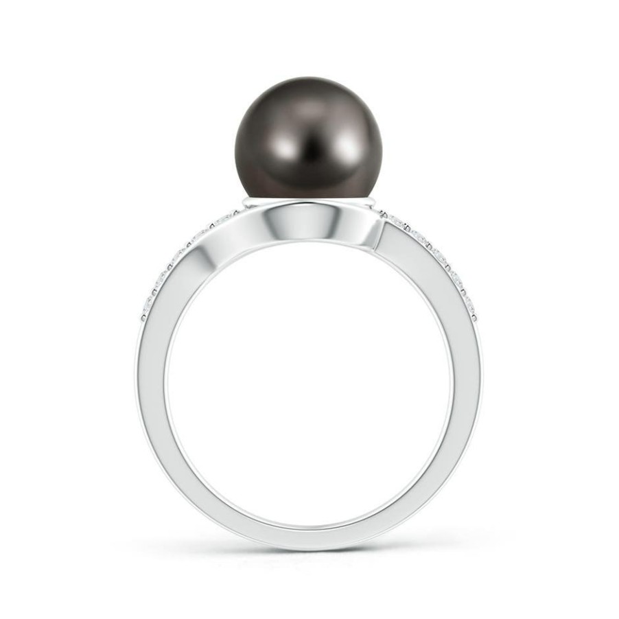 Rings Angara Tahitian Pearl | Solitaire Tahitian Pearl Bypass Ring With Diamonds