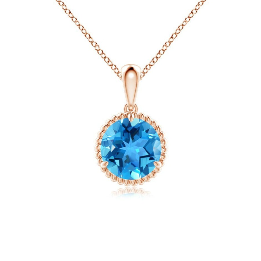 Necklaces Angara Swiss Blue Topaz | Rope-Framed Claw-Set Swiss Blue Topaz Solitaire Pendant