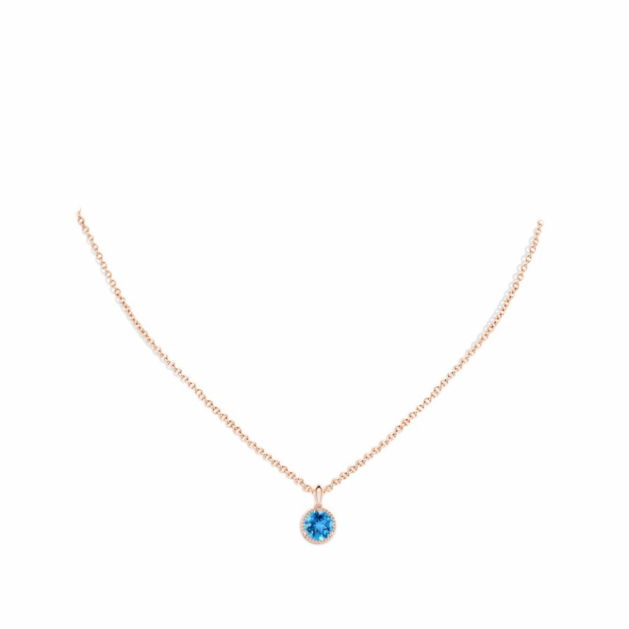 Necklaces Angara Swiss Blue Topaz | Rope-Framed Claw-Set Swiss Blue Topaz Solitaire Pendant