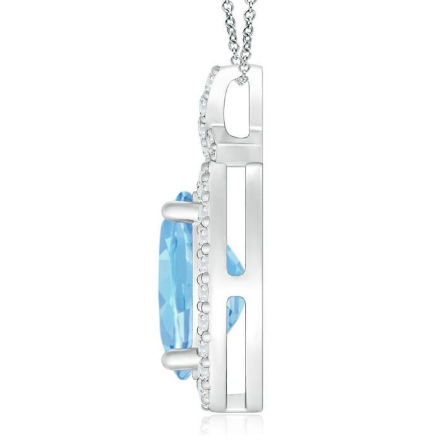 Necklaces Angara Aquamarine | Vintage Style Aquamarine Pendant With Diamond Halo