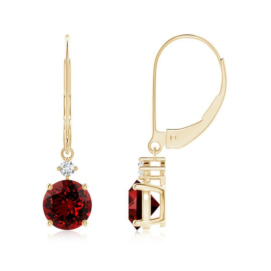 Earrings Angara Ruby | Lab-Grown Solitaire Ruby Dangle Earrings With Lab Diamond