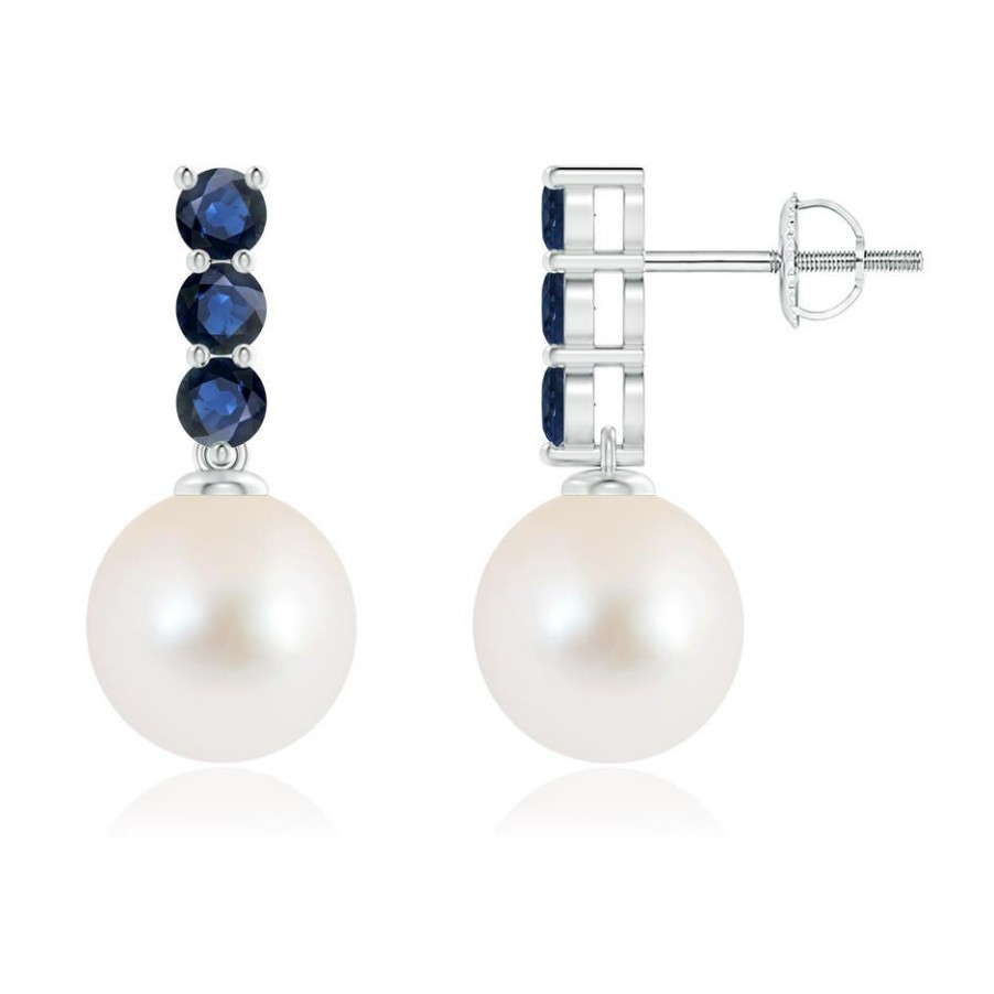 Earrings Angara Freshwater Pearl | Classic Freshwater Pearl And Sapphire Earrings