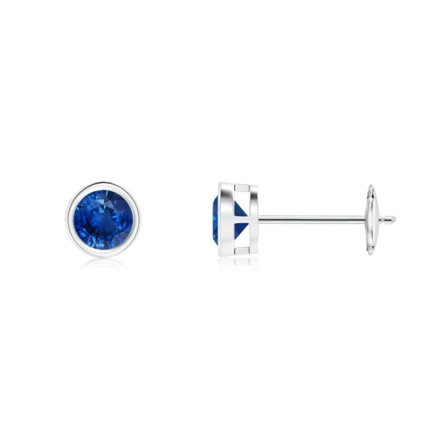 Earrings Angara Blue Sapphire | Bezel-Set Blue Sapphire Solitaire Stud Earrings